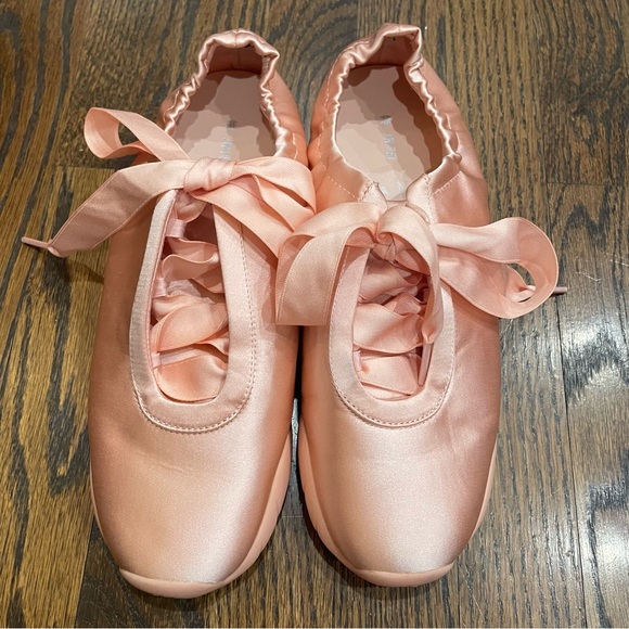 JW PEI Flavia Blush Pink Satin Bow Lace Ballerina Sneakers - Picture 3 of 10
